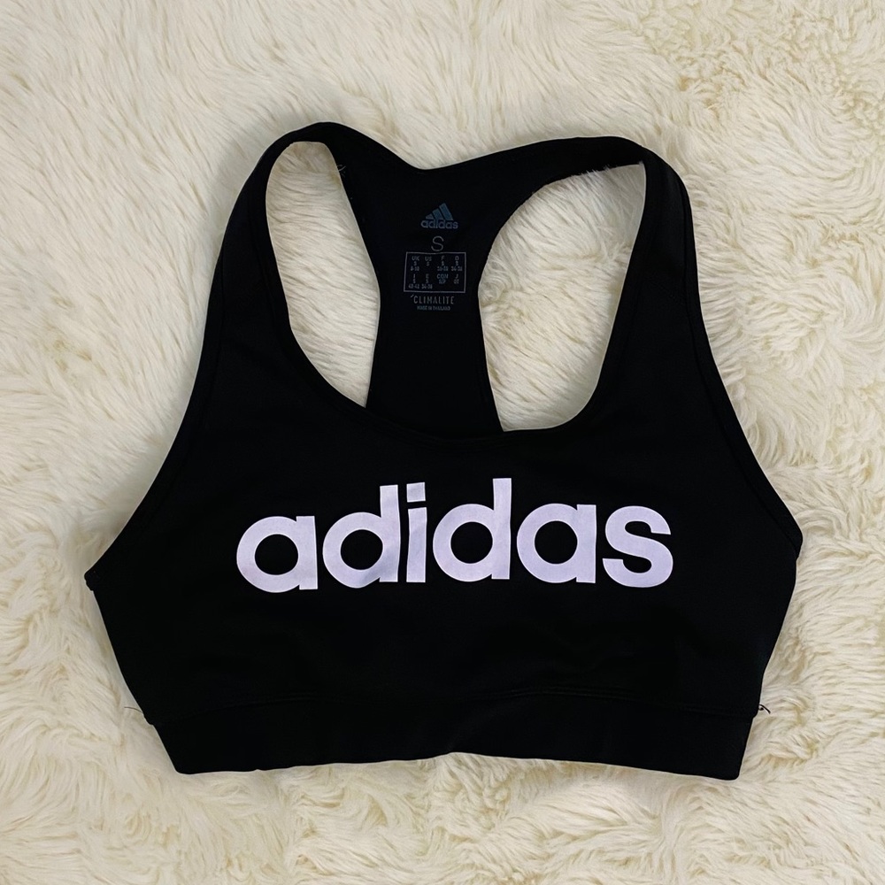Classic Adidas logo black Climalite sport bra top size S